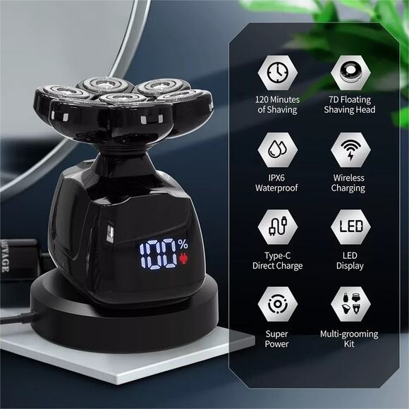 Portable 6-in-1 Multifunctional 7D waterproof Head Shaver Bald Men Nose Trimmer - Picture 5 of 7